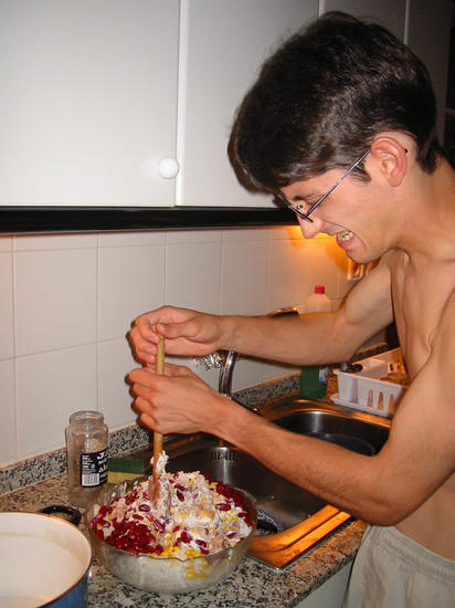 Fred stirring the rice salad... what do you mean 