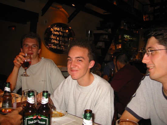 Martin, one of his friends and Fred eating Tapas in a bar