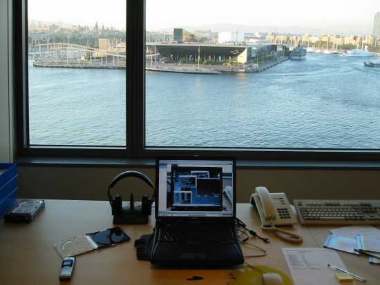 The view from my office again, with my desk and my laptop