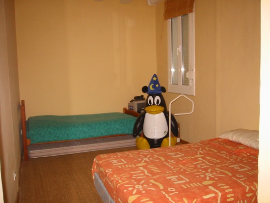 My apartment, the guest room with an inflatable Tux :-)