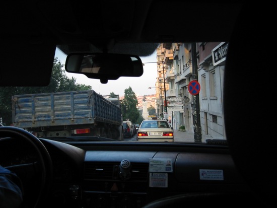 The center of Lisbon in the taxi going to my hotel