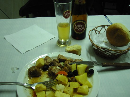A portugese beer and some badly cooked rawish potatoes, but cheap