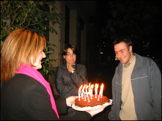 The birthday cake in the street at one in the morning!