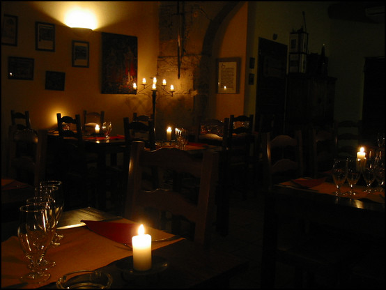 Inside a restaurant called 'La table des échevins'